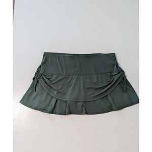 Lucky In Love Womens Medium Army Green Mesh Tiered Ruched Athletic Tennis Skort